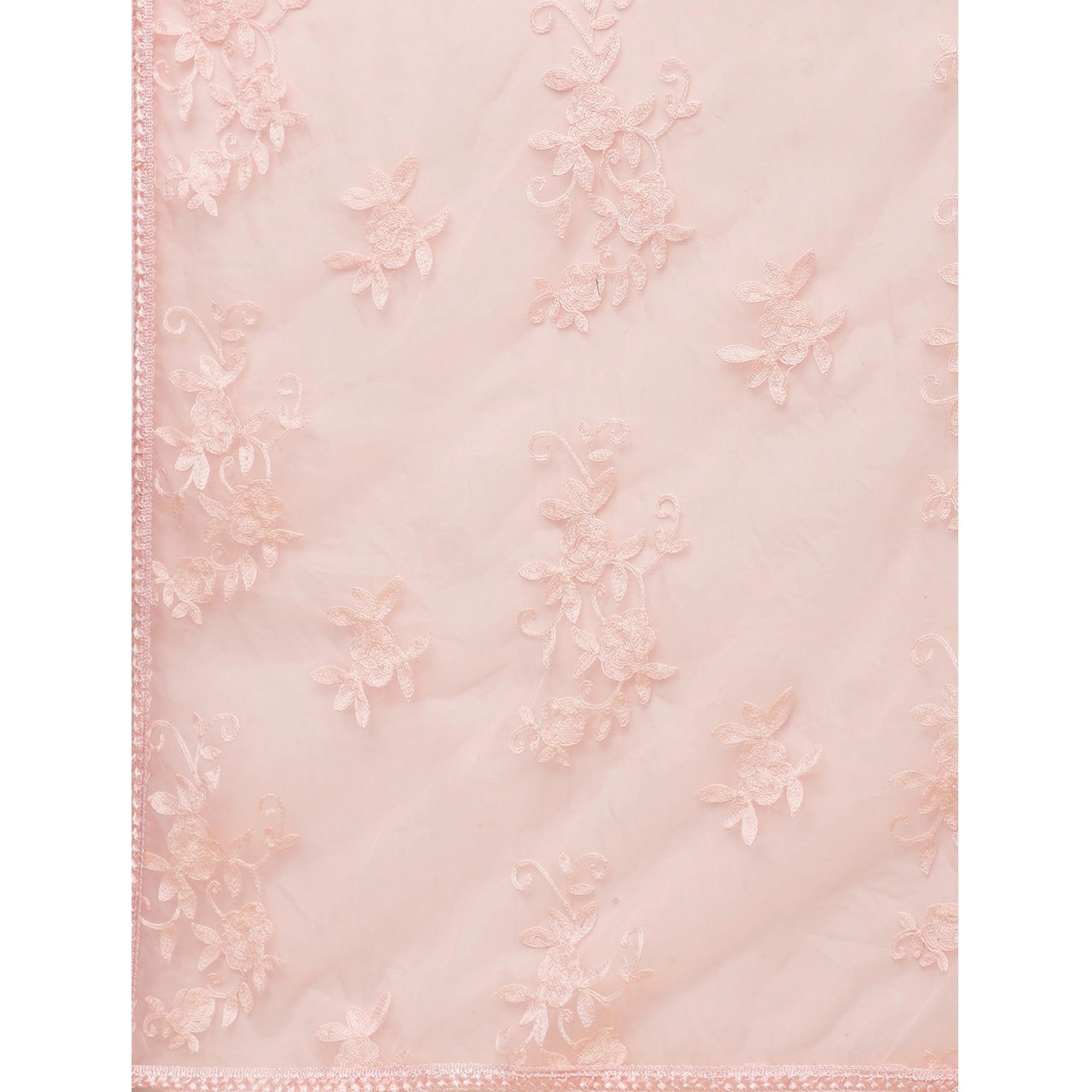 Stunning Peach Colored Partywear Embroidered Organza Saree - Peachmode