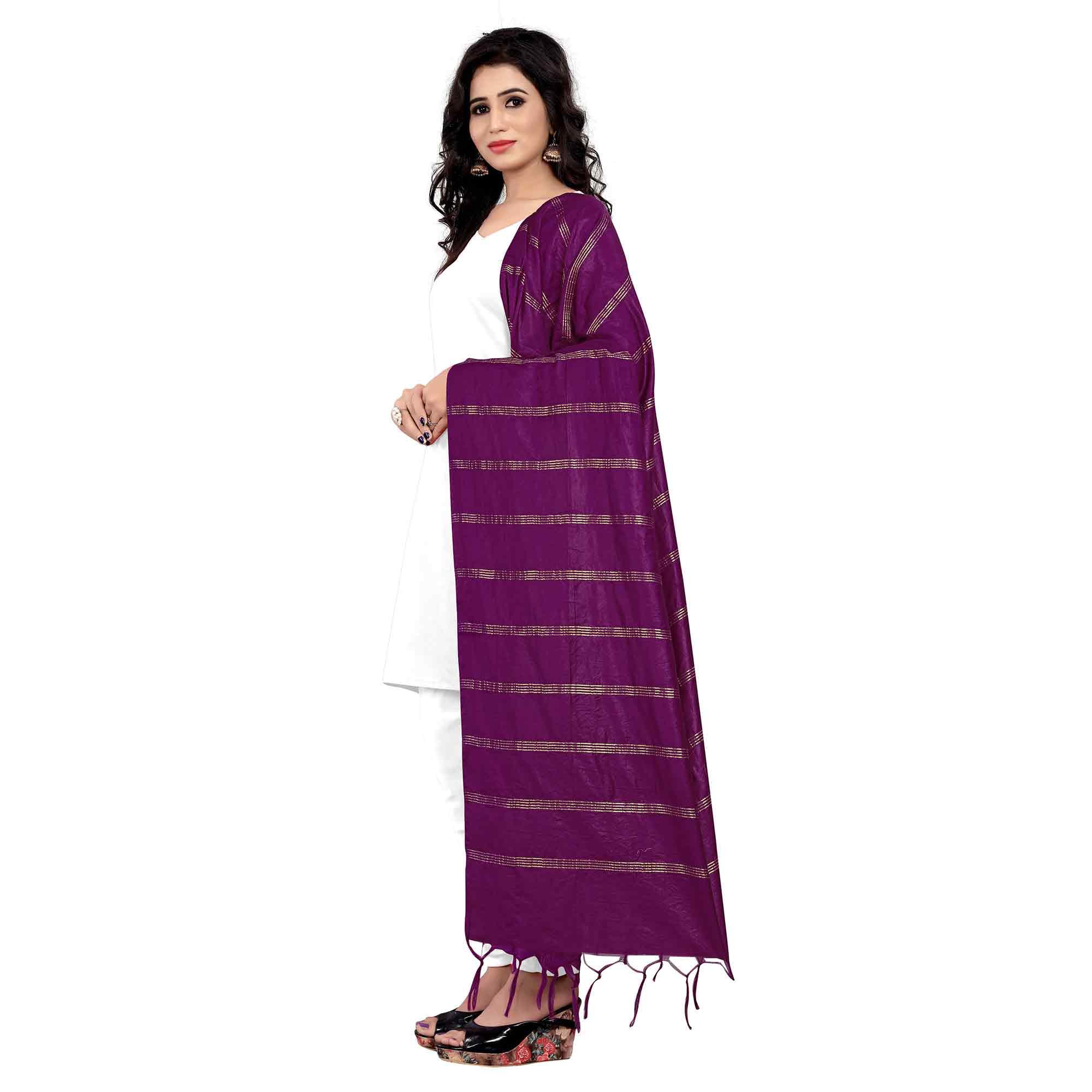 Stunning Purple Colored Festive Wear Cotton Dupatta - Peachmode