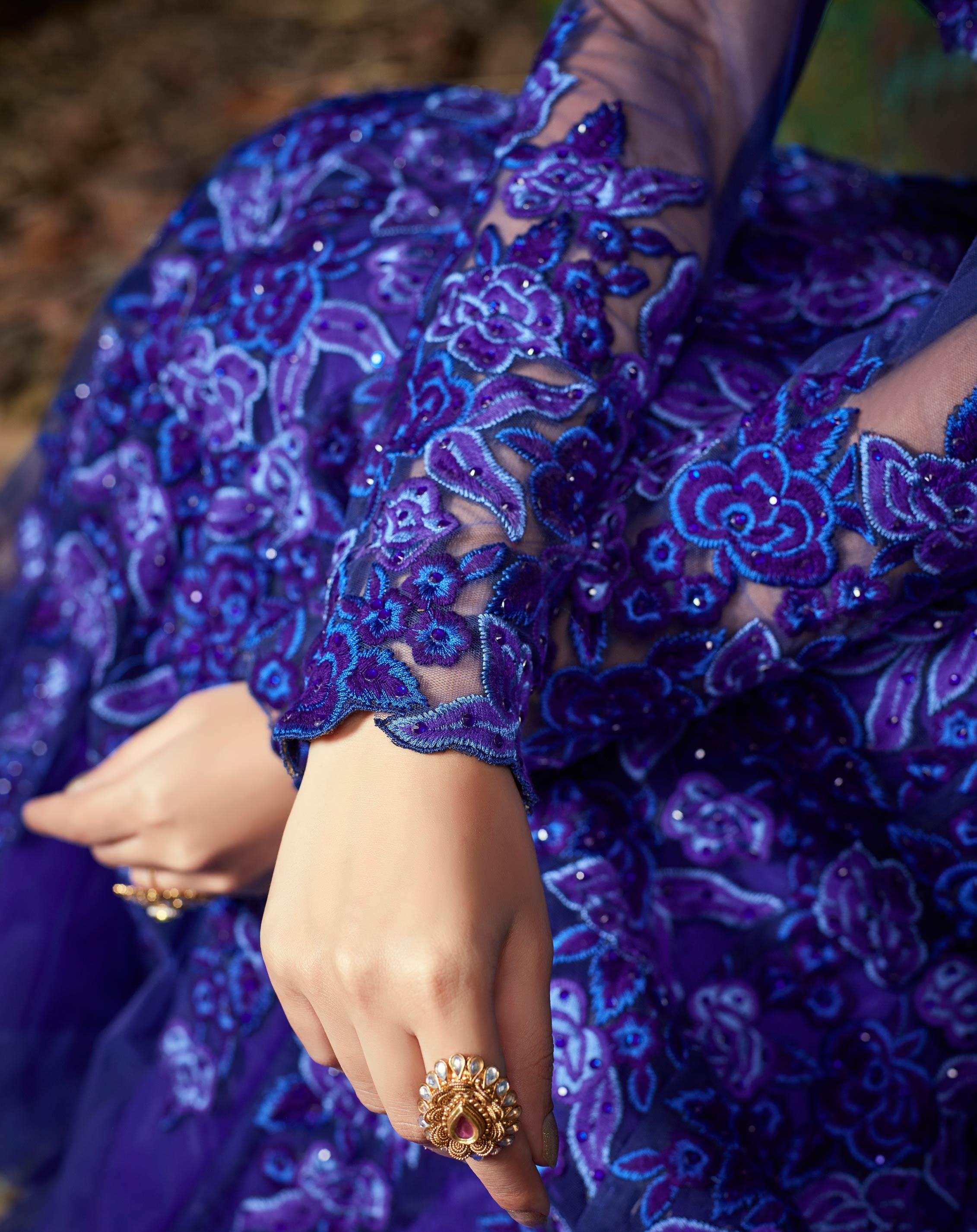 Stylish Royal Blue Five Star Net Designer Anarkali Suit - Peachmode
