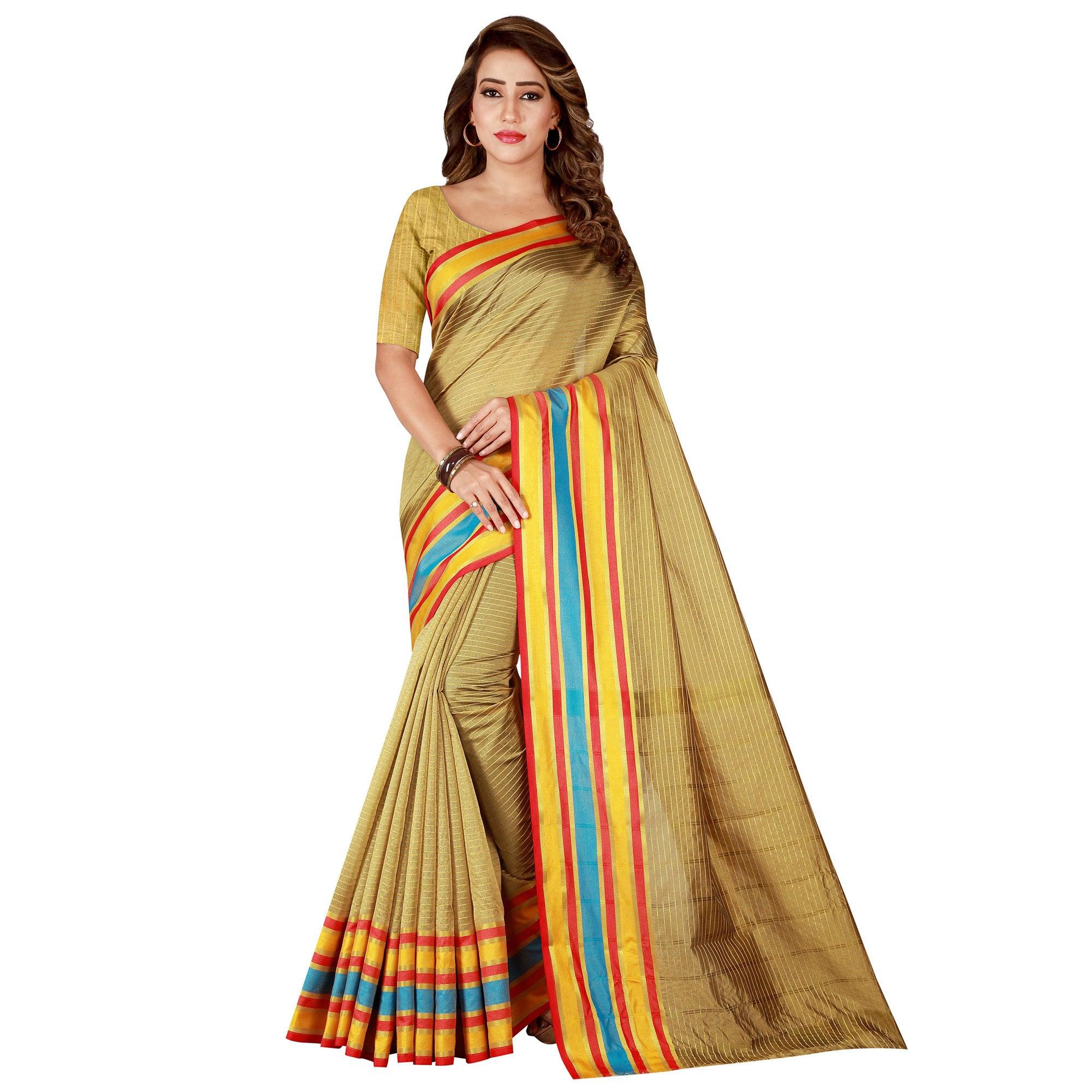 Surpassing Beige Colored Casual Wear Cotton Silk Saree - Peachmode