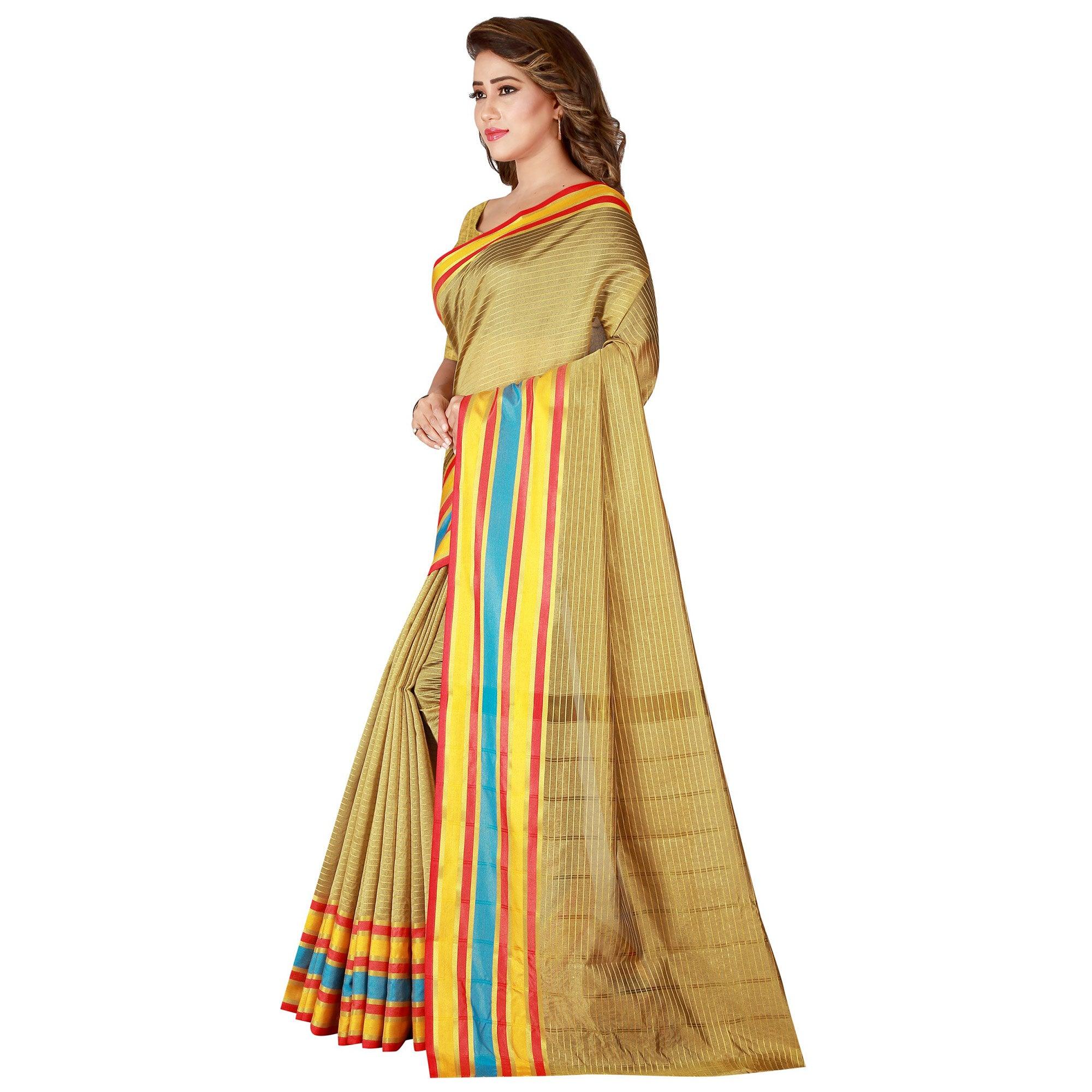 Surpassing Beige Colored Casual Wear Cotton Silk Saree - Peachmode