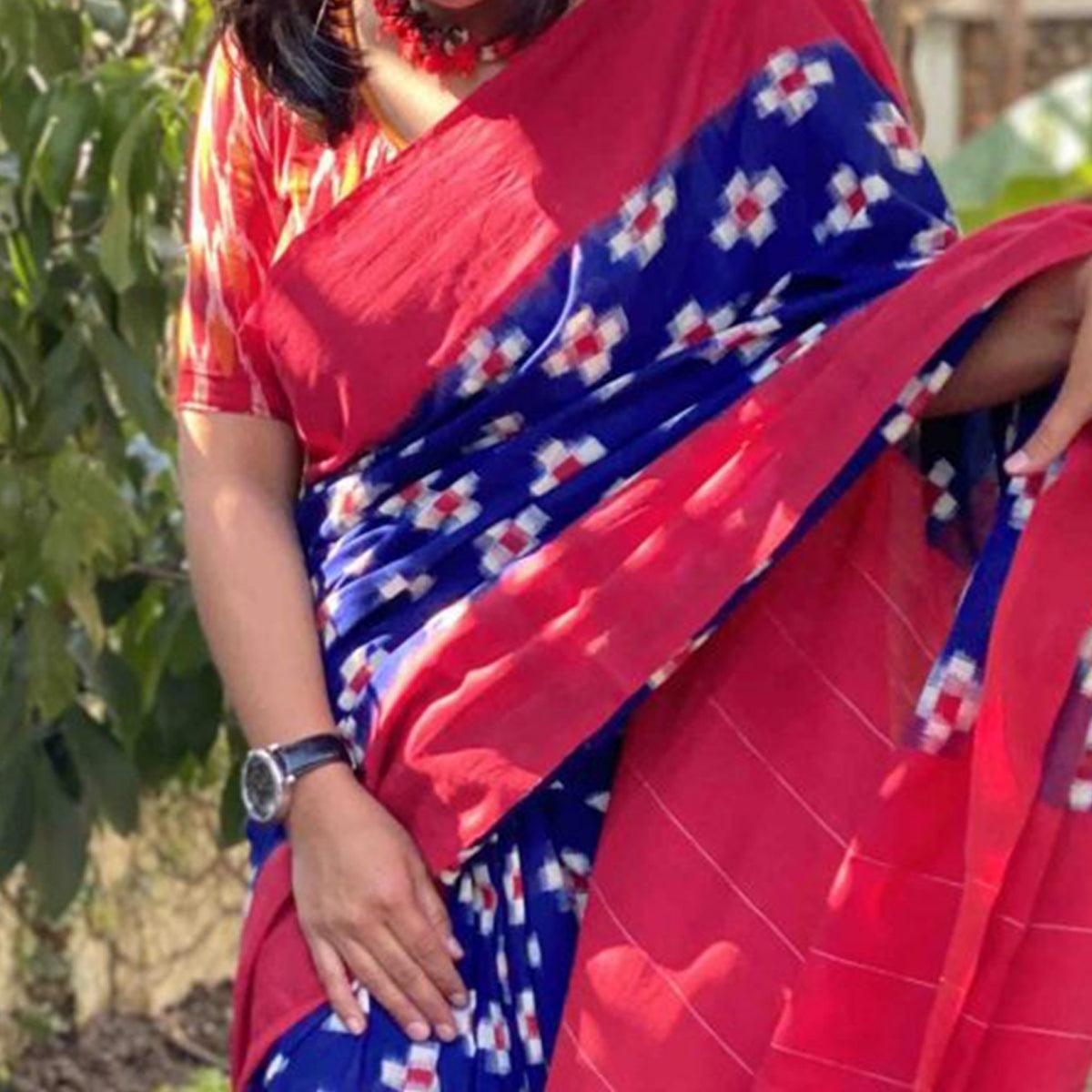 Surpassing Blue Colored Partywear Printed Silk Saree - Peachmode