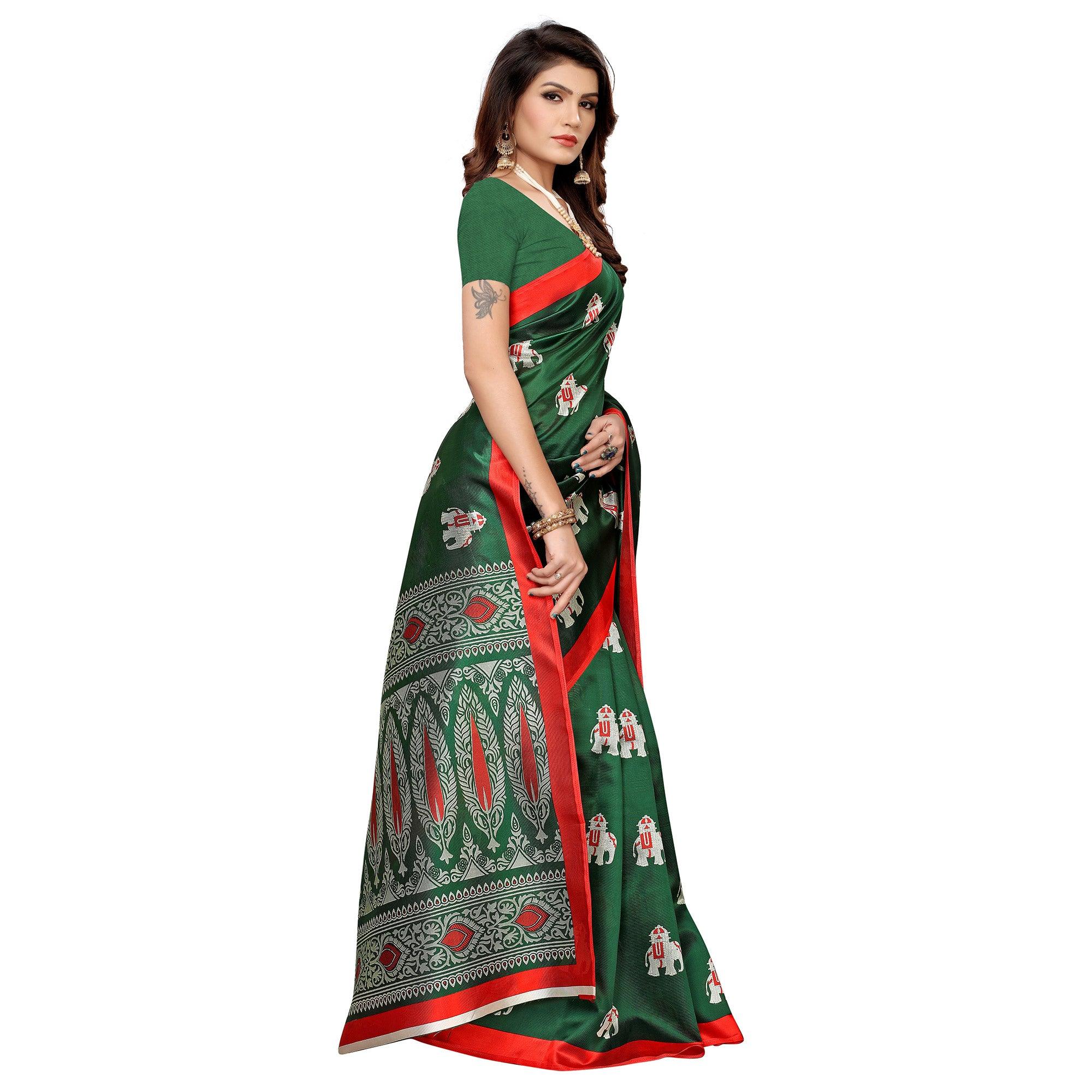 Surpassing Green Colored Casual Printed Mysore Silk Saree - Peachmode