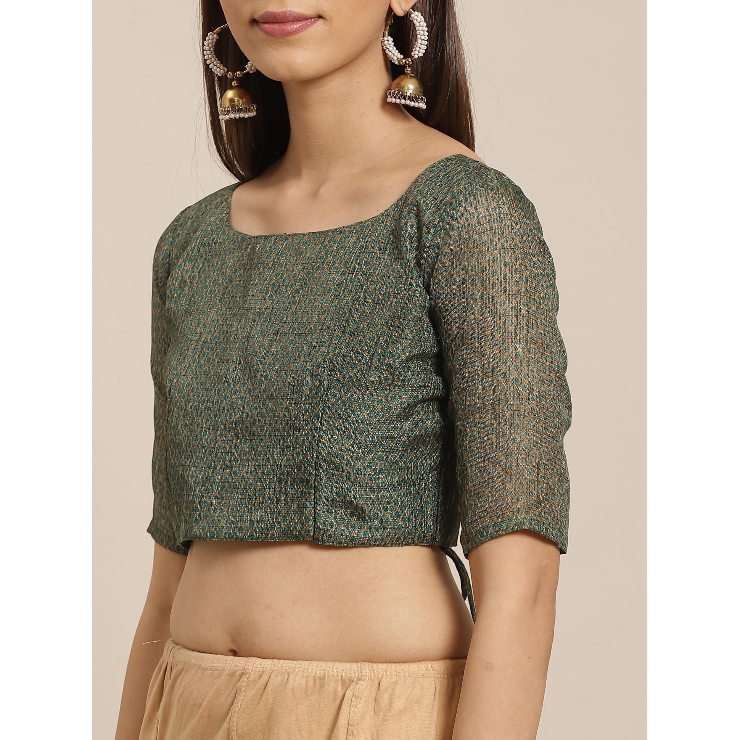 Surpassing Grey - Green Colored Casual Wear Printed Silk blend Saree - Peachmode