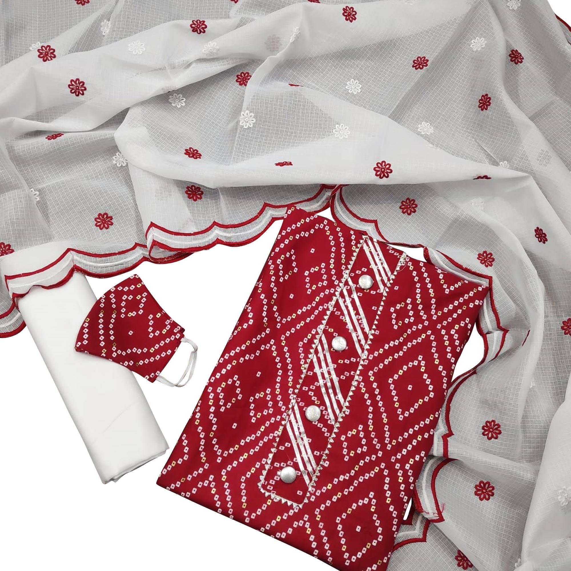 Surpassing Maroon Colored Casual Wear Printed Cotton Dress Material - Peachmode