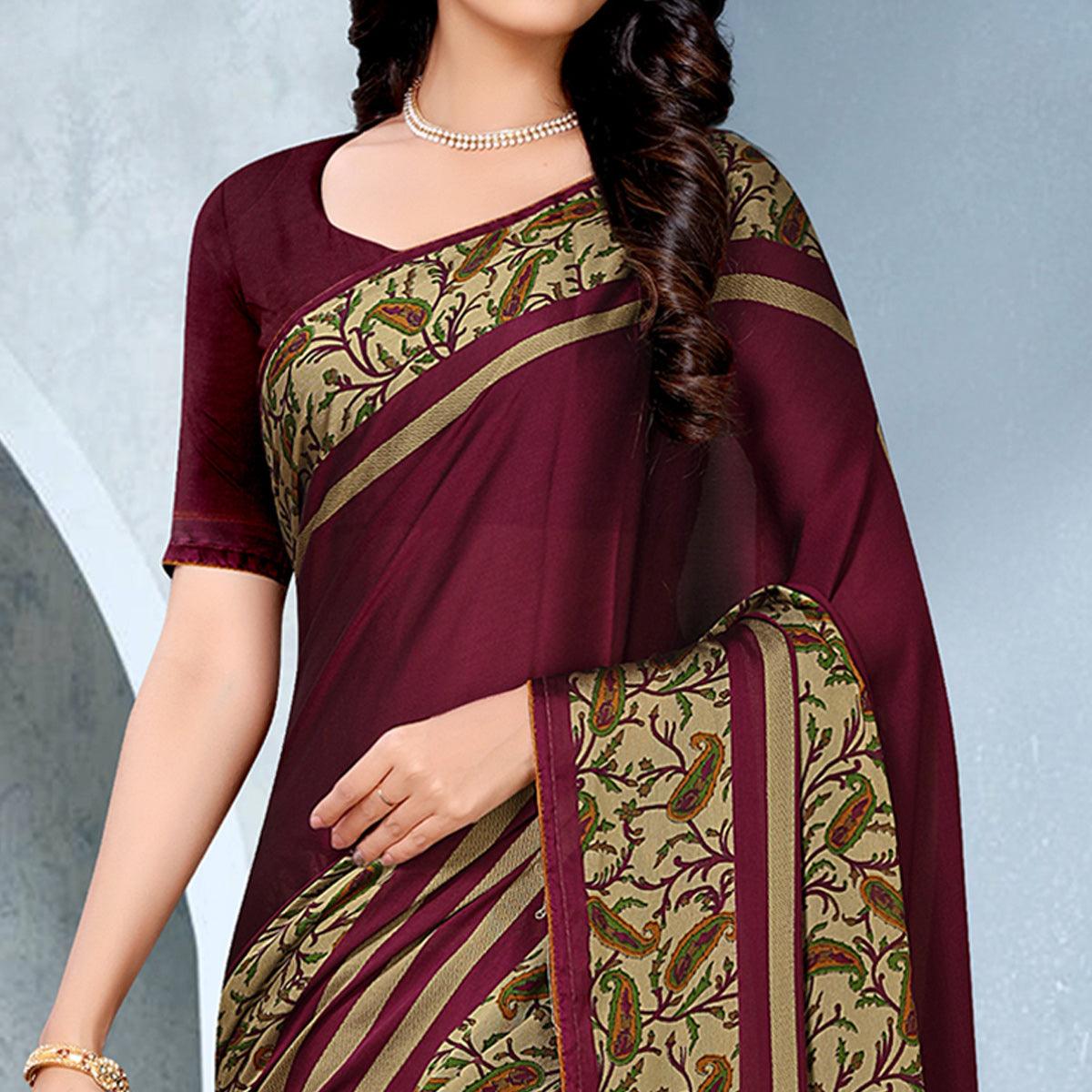 Surpassing Maroon Coloured Lace Piping Work Casual Wear Georgette Saree - Peachmode