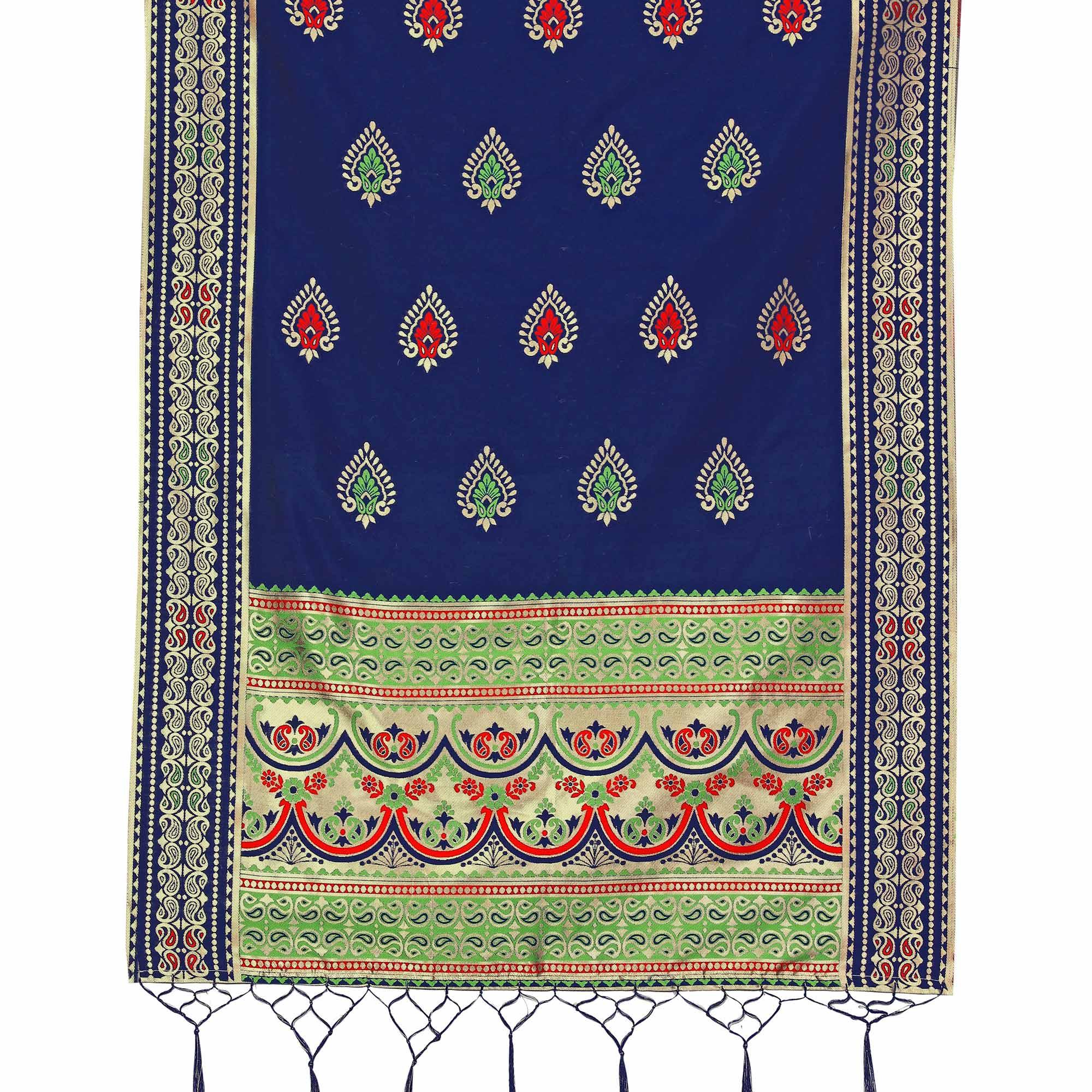 Surpassing Navy Blue Colored Festive Wear Banarasi Silk Dupatta - Peachmode