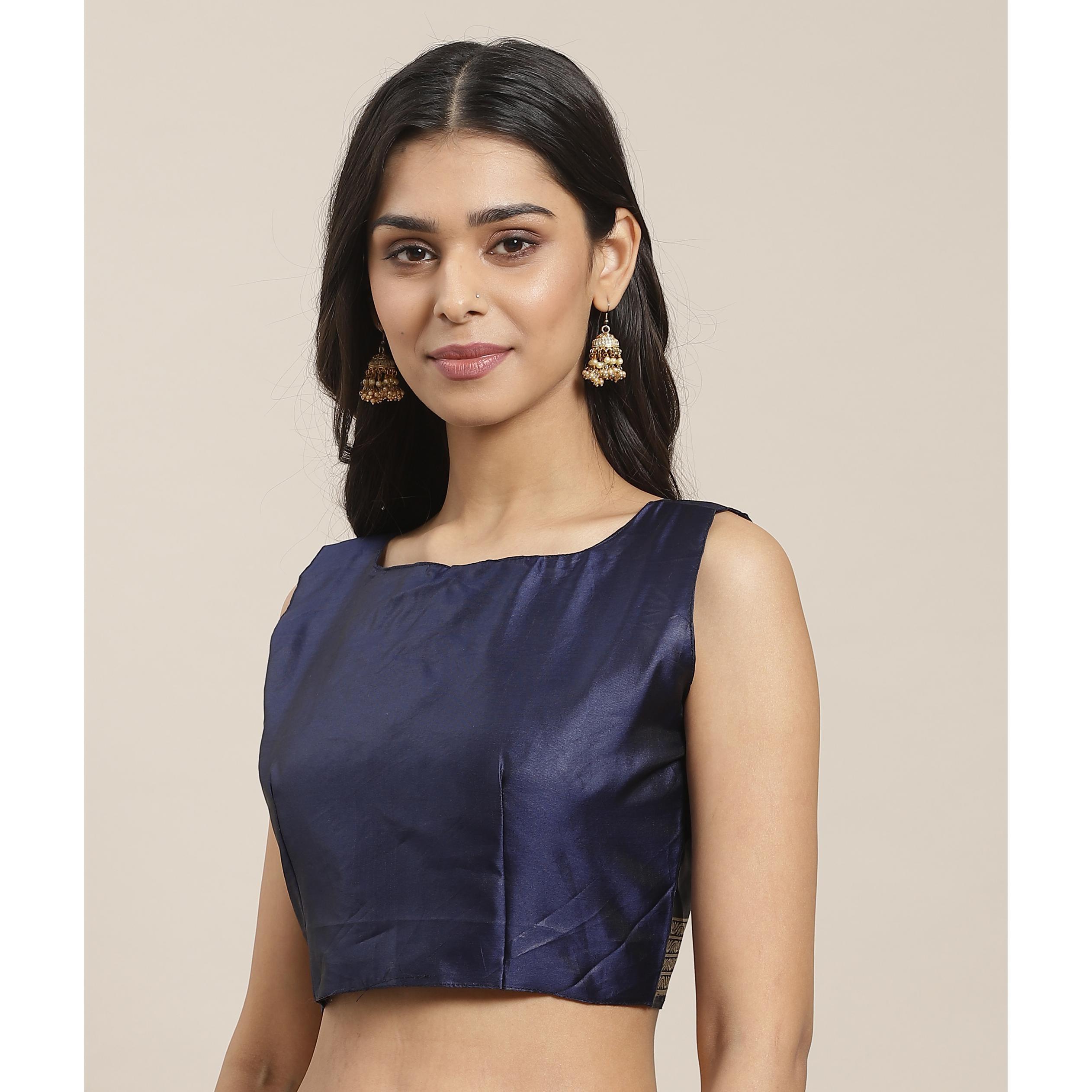 Surpassing Navy Blue Colored Festive Wear Woven Silk Blend Saree - Peachmode