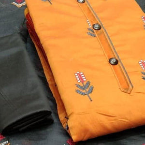 Surpassing Orange Colored Casual Wear Embroidered Cotton Dress Material - Peachmode