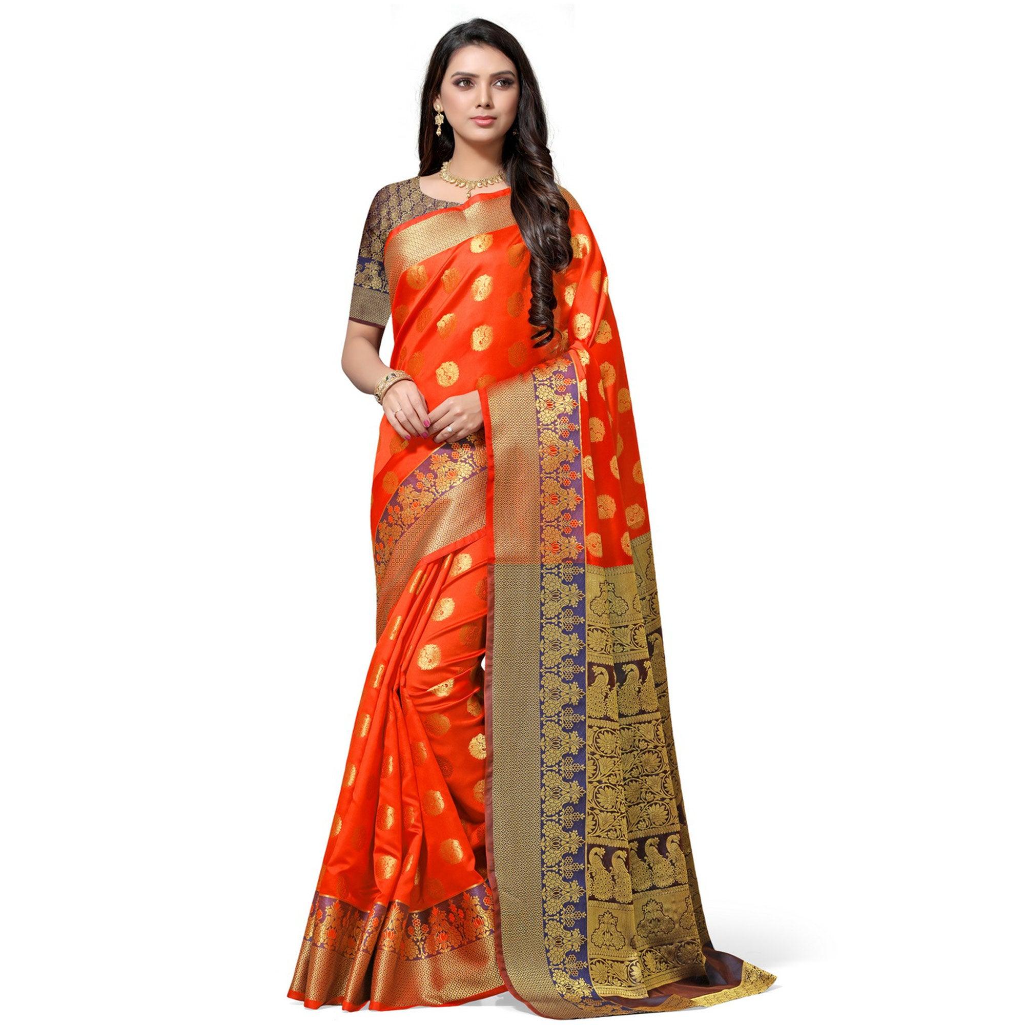 Surpassing Orange Colored Festive Wear Woven Kota Art Silk Banarasi Saree - Peachmode