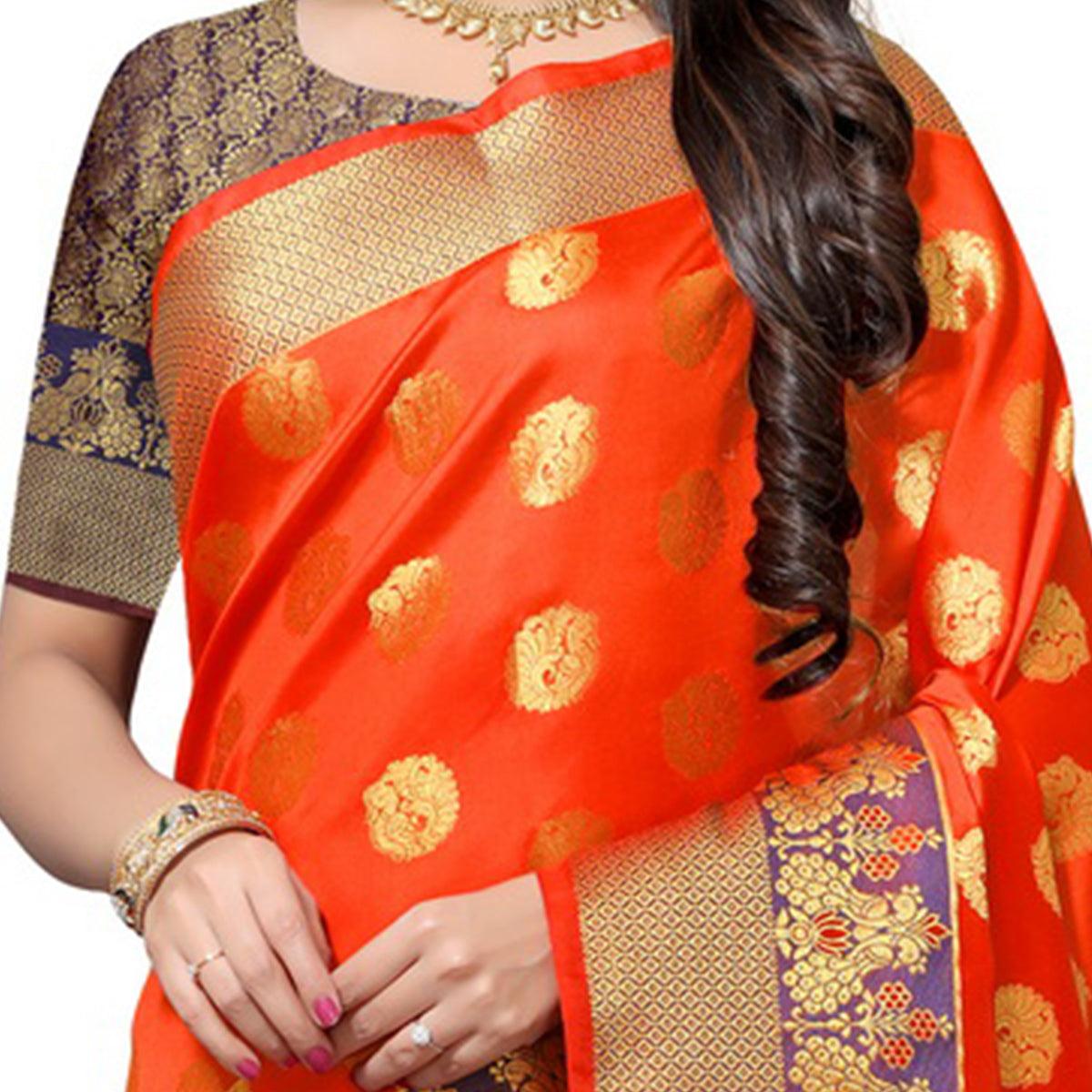 Surpassing Orange Colored Festive Wear Woven Kota Art Silk Banarasi Saree - Peachmode