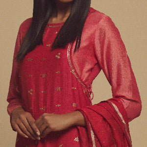 Surpassing Pink Colored Partywear Printed Viscose Gown With Dupatta - Peachmode