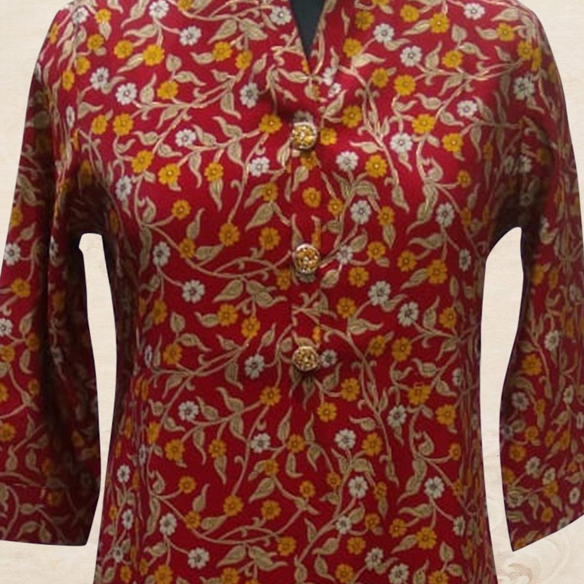 Surpassing Red Colored Casual Wear Floral Printed Cotton Kurti - Peachmode