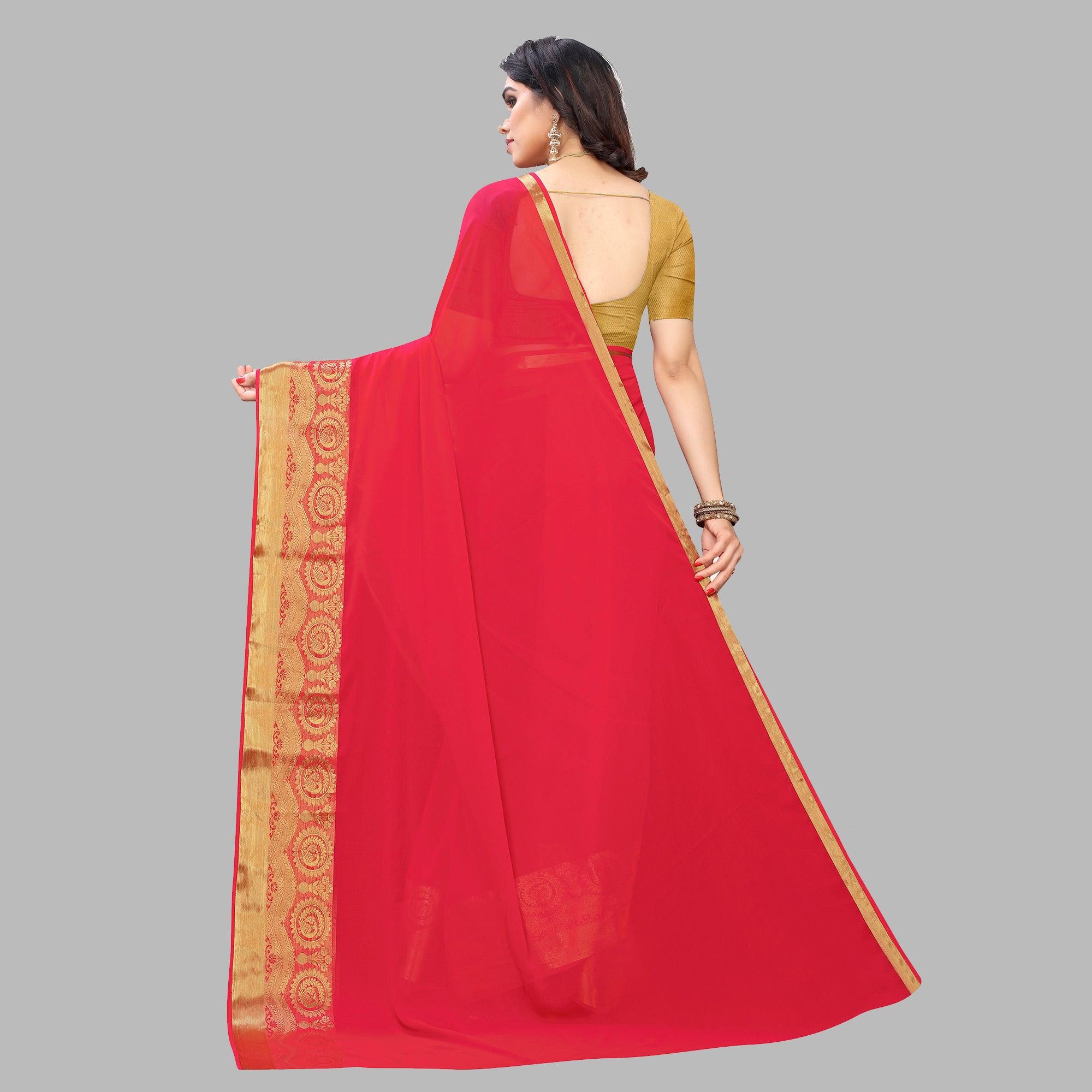 Surpassing Red Colored Festive Wear Woven Chiffon Saree - Peachmode