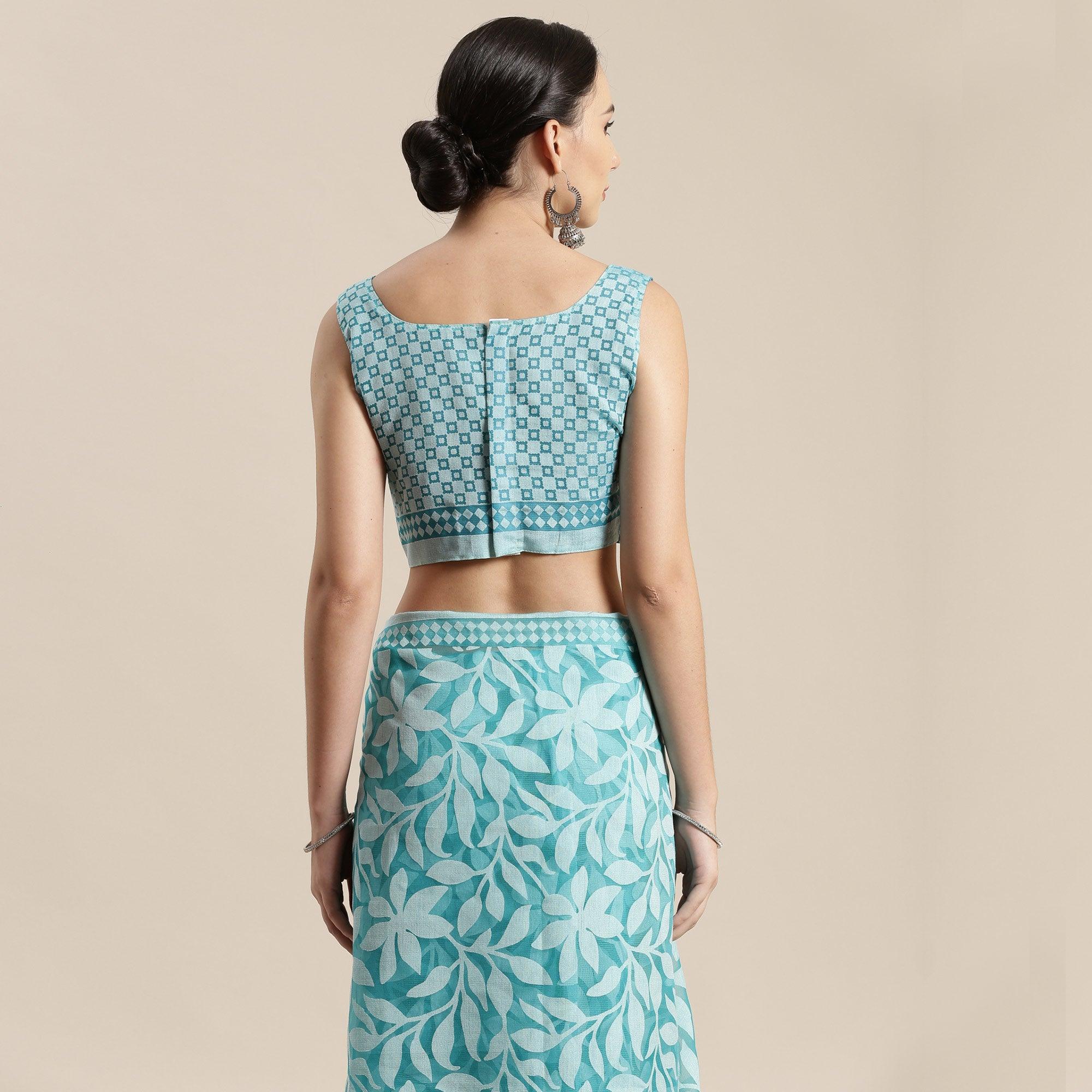 Surpassing Turquoise Colored Party Wear Geometric Brasso Saree - Peachmode