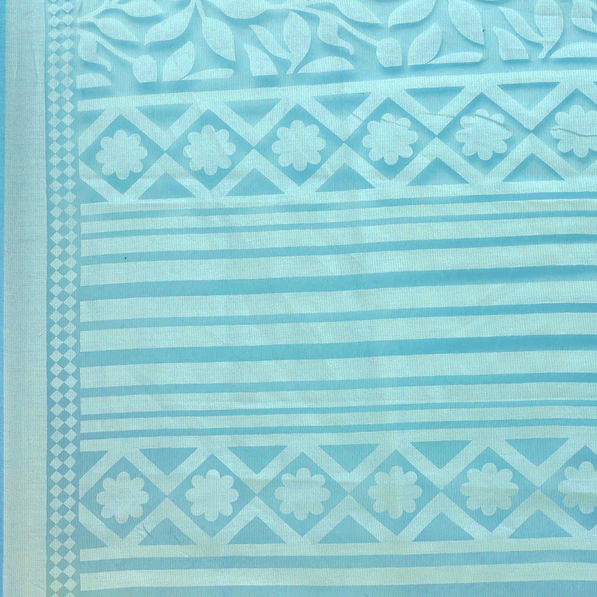 Surpassing Turquoise Colored Party Wear Geometric Brasso Saree - Peachmode