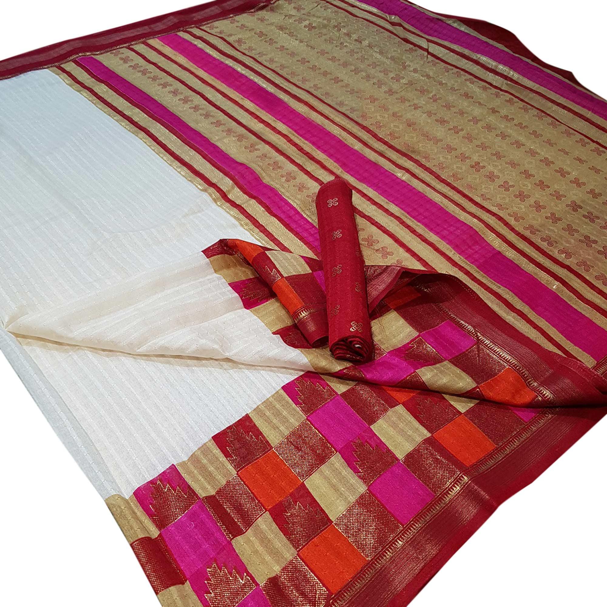Surpassing White Colored Festive Wear Foil Printed Silk Saree - Peachmode