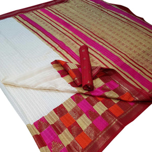 Surpassing White Colored Festive Wear Foil Printed Silk Saree - Peachmode