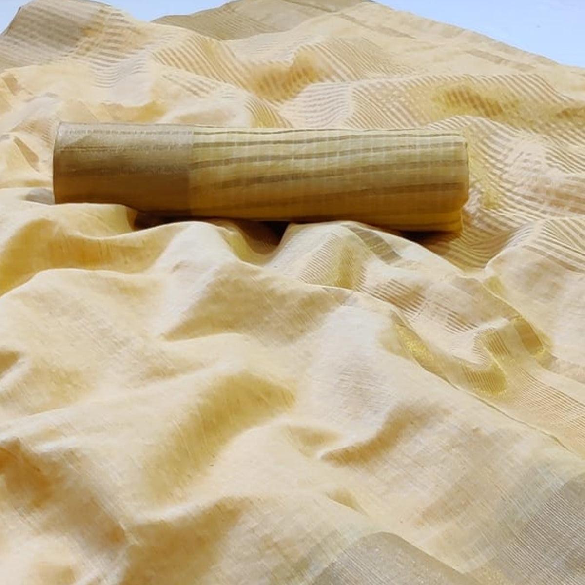 Surpassing Yellow Colored Festive Wear Woven Linen Saree - Peachmode