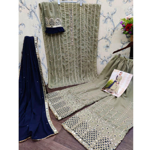 Swamp Green Party Wear Embroidered with Original Mirror Heavy Foux Georgette Salwar Suit - Peachmode
