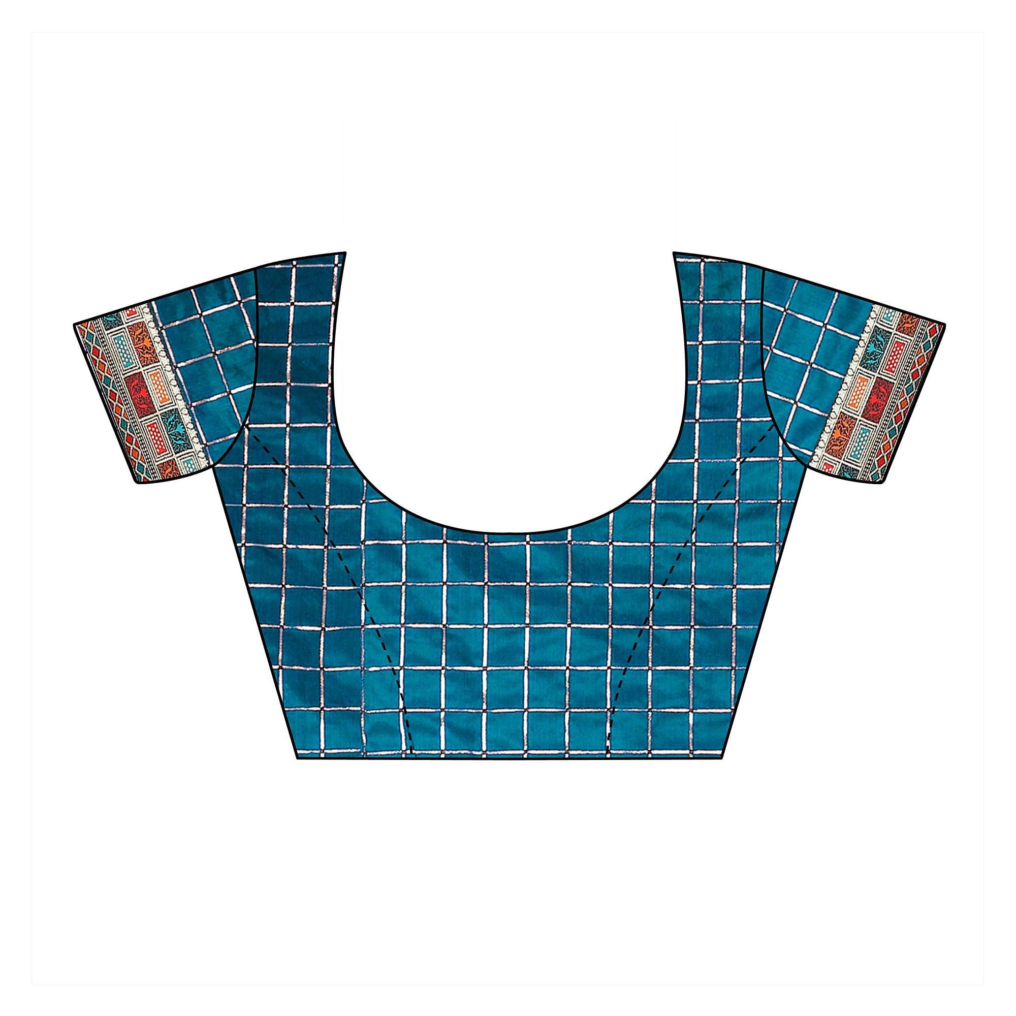 Teal Blue Casual Wear Solid Silk Saree - Peachmode