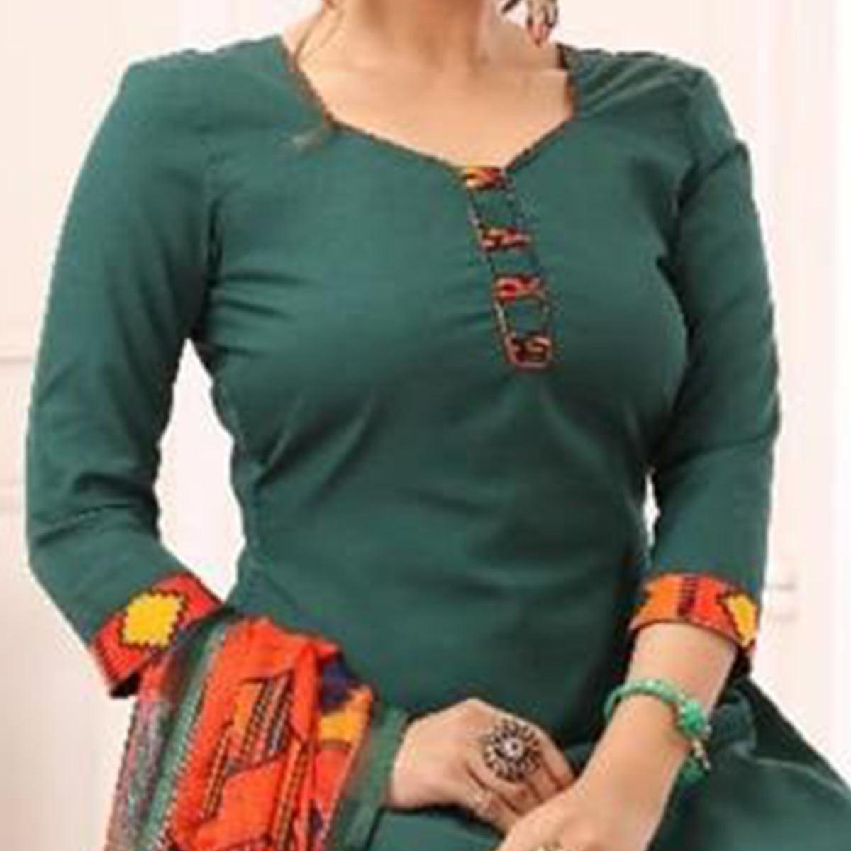 Teal Green Casual Wear Printed Leon Patiala Dress Material - Peachmode