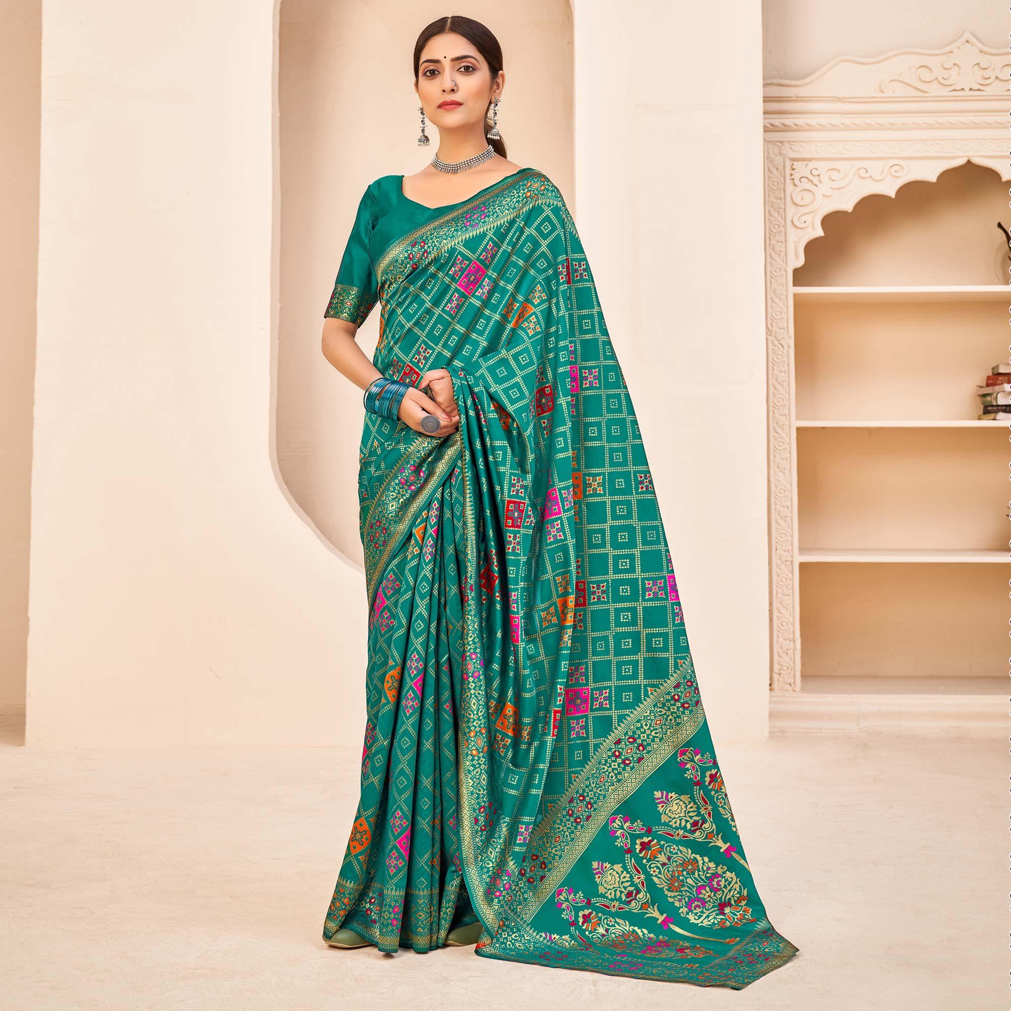 Teal Green Festive Wear Banarasi with Patola Woven Banarasi Silk saree - Peachmode