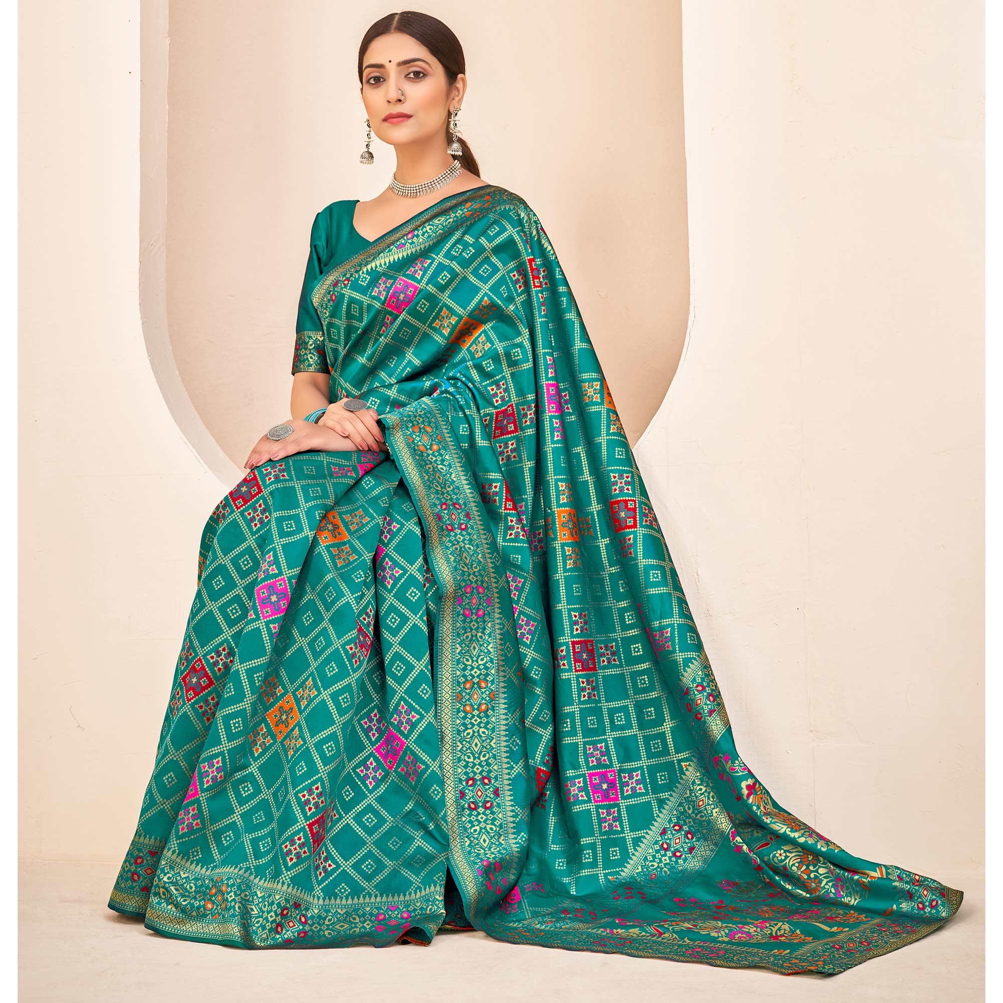 Teal Green Festive Wear Banarasi with Patola Woven Banarasi Silk saree - Peachmode