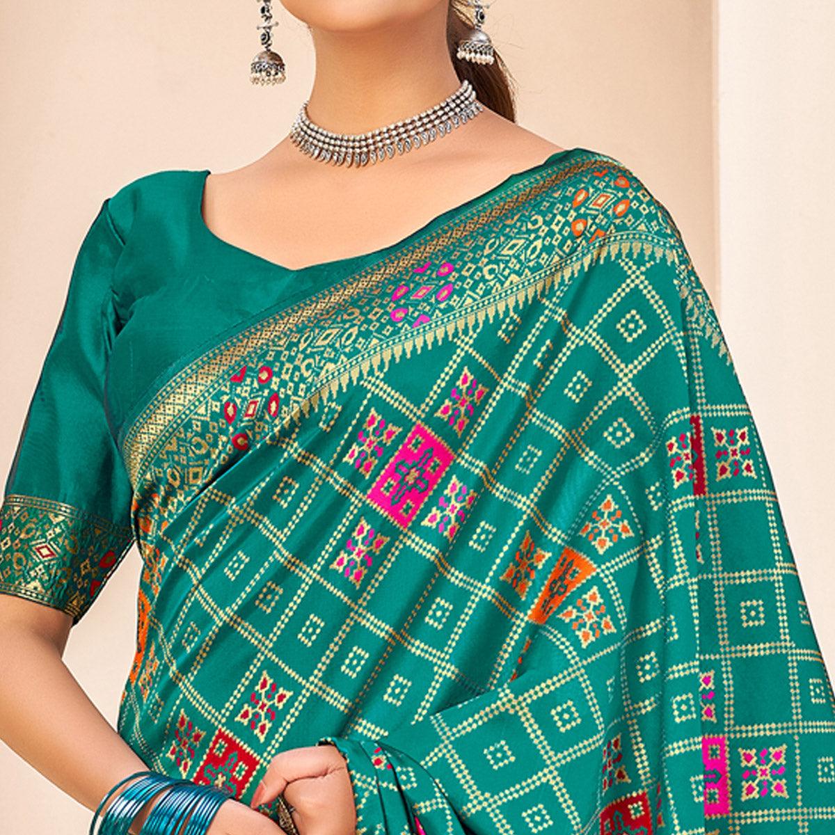Teal Green Festive Wear Banarasi with Patola Woven Banarasi Silk saree - Peachmode