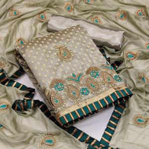 Teal Green Festive Wear Embroidered Fancy Dress Material - Peachmode