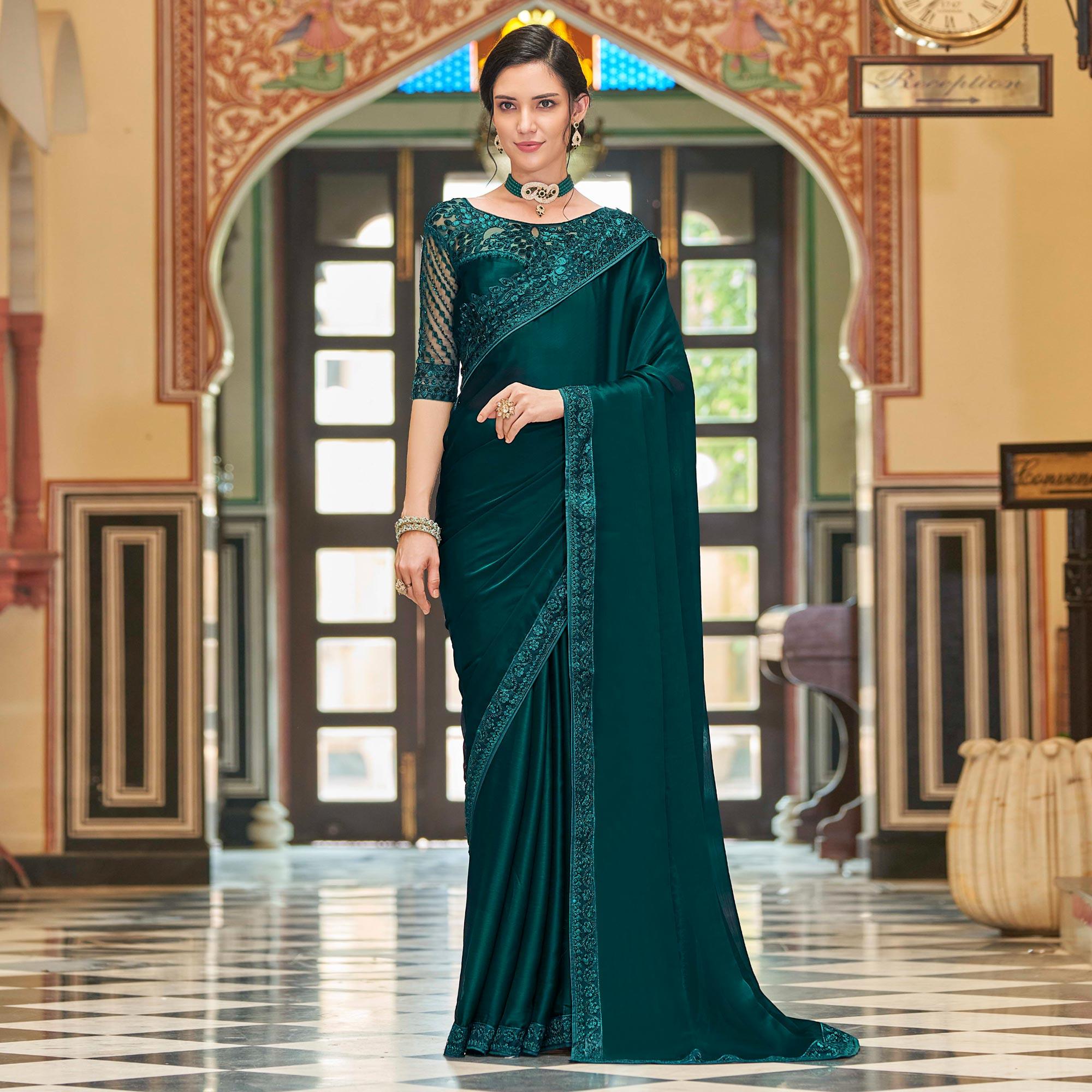 Light Teal Banarasi Silk Jacquard Woven Saree with Blouse » BRITHIKA Luxury  Fashion