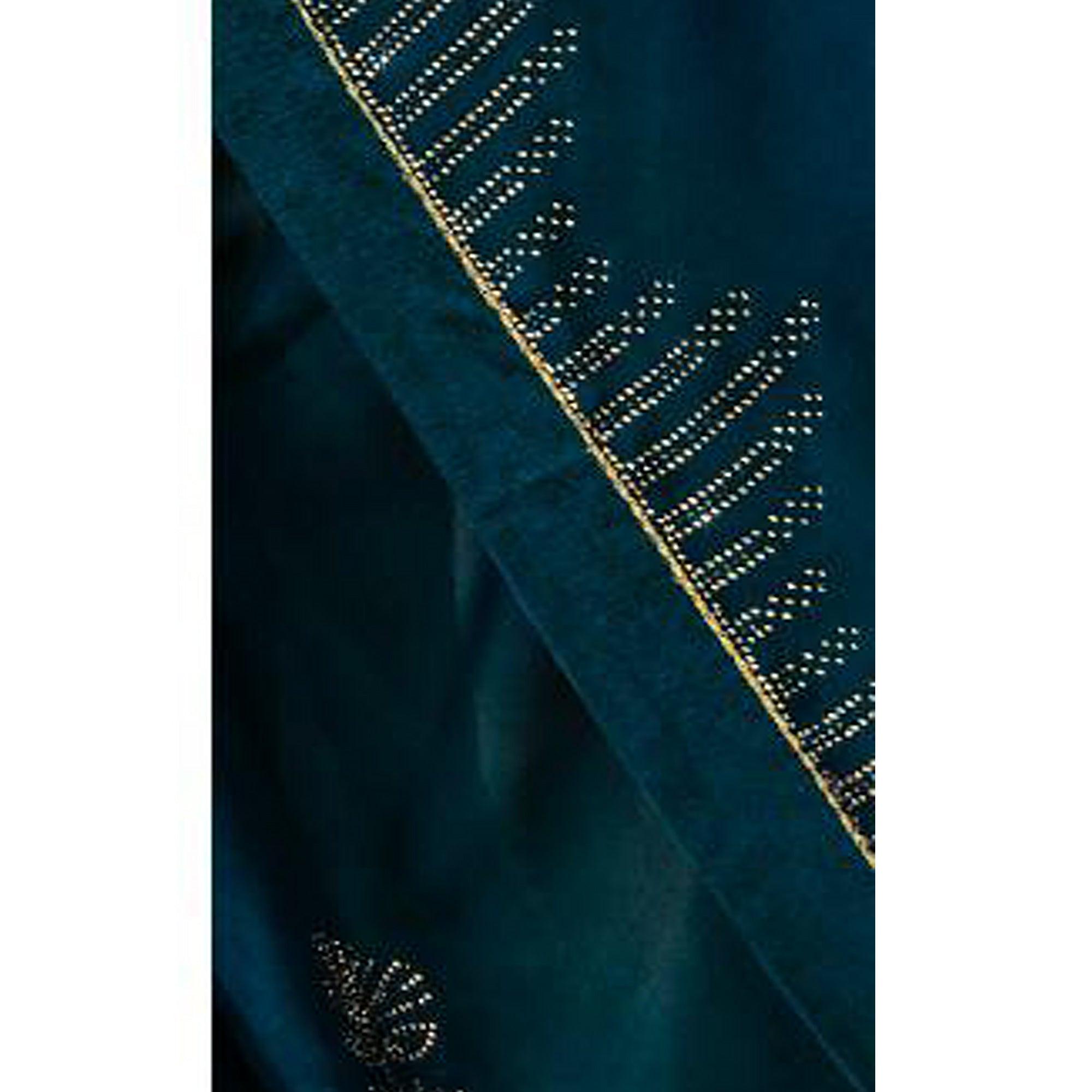 Teal Green Partywear Foil Printed Georgette Saree - Peachmode