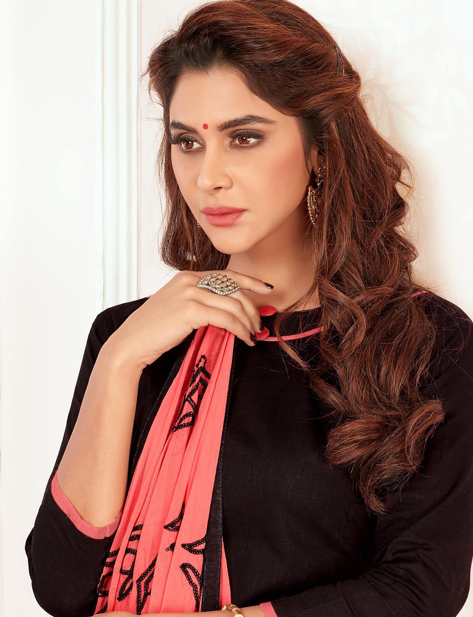 Tempting Black Colored Casual Wear Cotton Suit - Peachmode