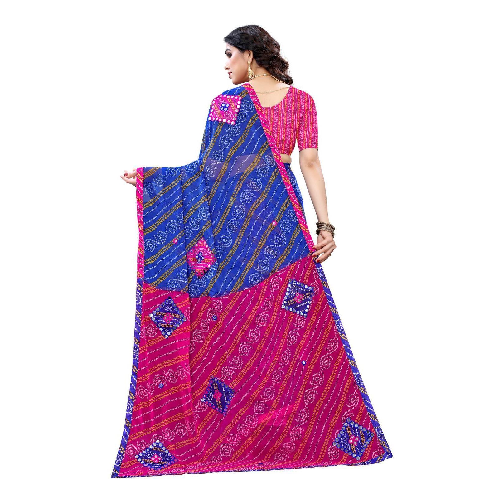Trendy Blue Colored Casual Wear Bandhani Printed Georgette Saree - Peachmode