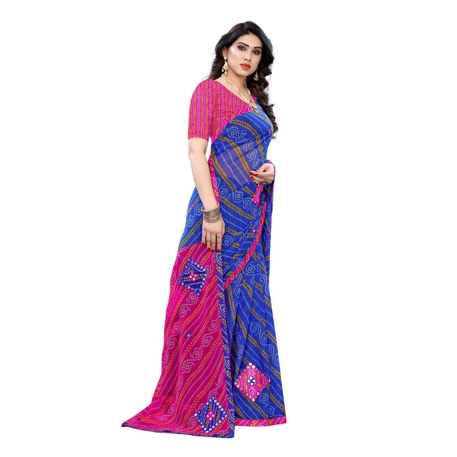 Trendy Blue Colored Casual Wear Bandhani Printed Georgette Saree - Peachmode