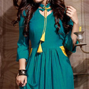 Trendy Blue Colored Partywear Heavy Rayon Fancy Kurti - Peachmode