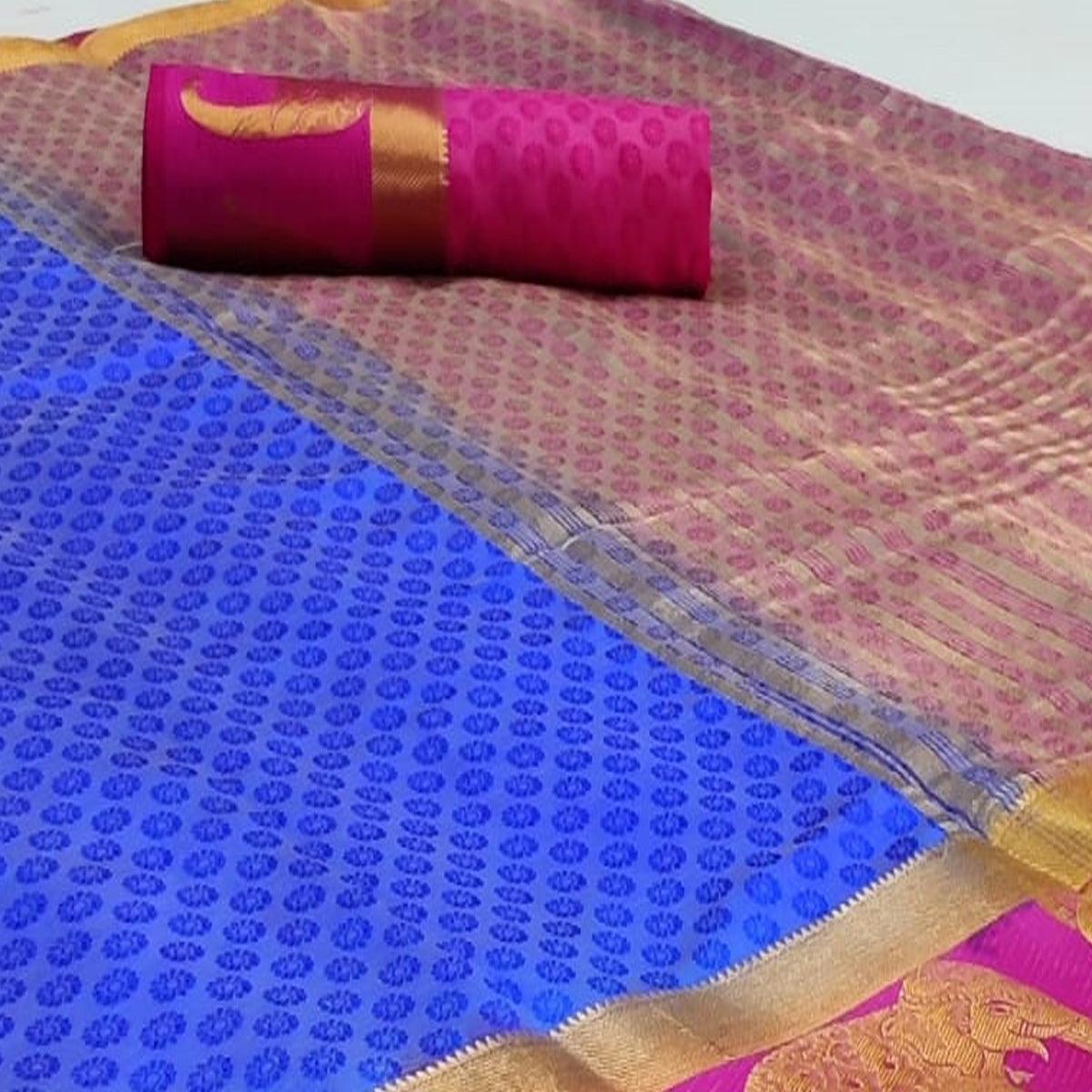 Trendy Blue Coloured Festive Wear Woven Art Silk Saree - Peachmode