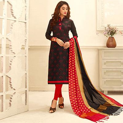 Trendy Brown Colored Partywear Embroidered Cotton Suit With Pure Banarasi Silk Dupatta - Peachmode