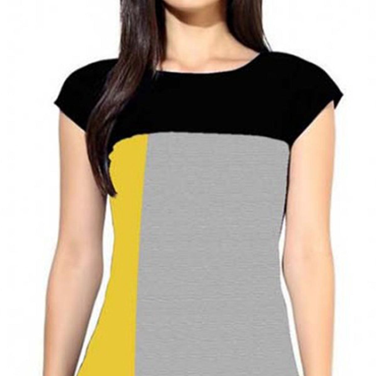 Trendy Gray-Yellow Colored Casual Printed Crepe Kurti - Peachmode
