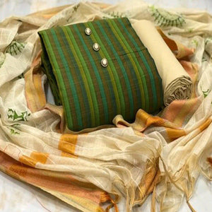 Trendy Green Colored Casual Wear Printed Cotton Dress Material - Peachmode