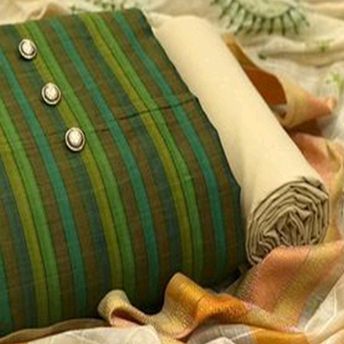 Trendy Green Colored Casual Wear Printed Cotton Dress Material - Peachmode