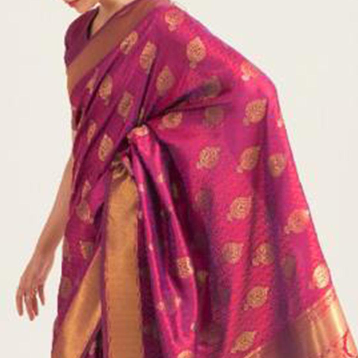 Trendy Maroon Coloured Festive Wear Handloom Woven Silk Saree - Peachmode