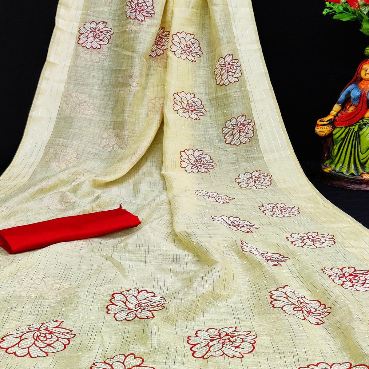 Trendy Mustard Coloured Striped Pattern Printed Casual Wear Cotton Saree - Peachmode
