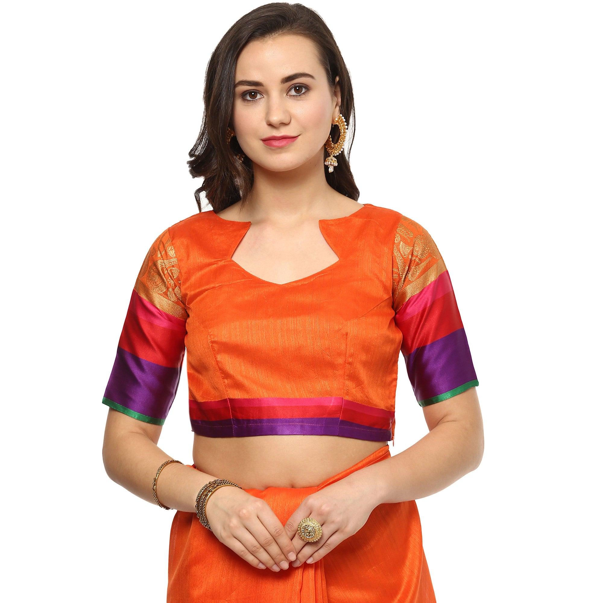 Trendy Orange Colored Festive Wear Cotton Silk Saree - Peachmode