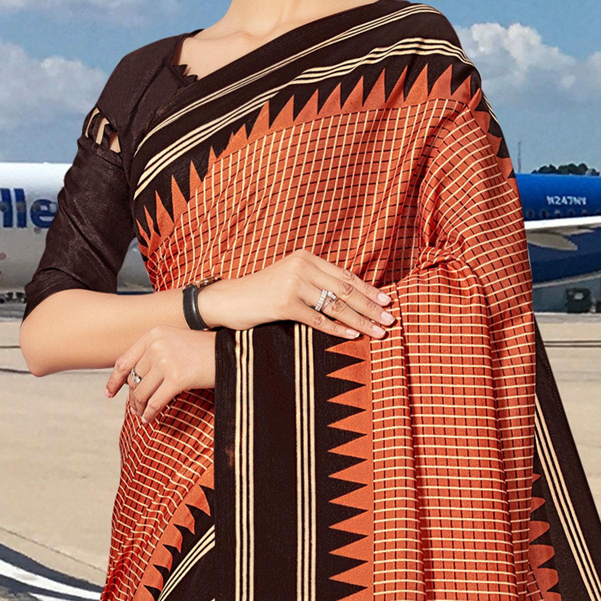 Trendy Orange Coloured Casual Wear Printed Art Silk Saree - Peachmode