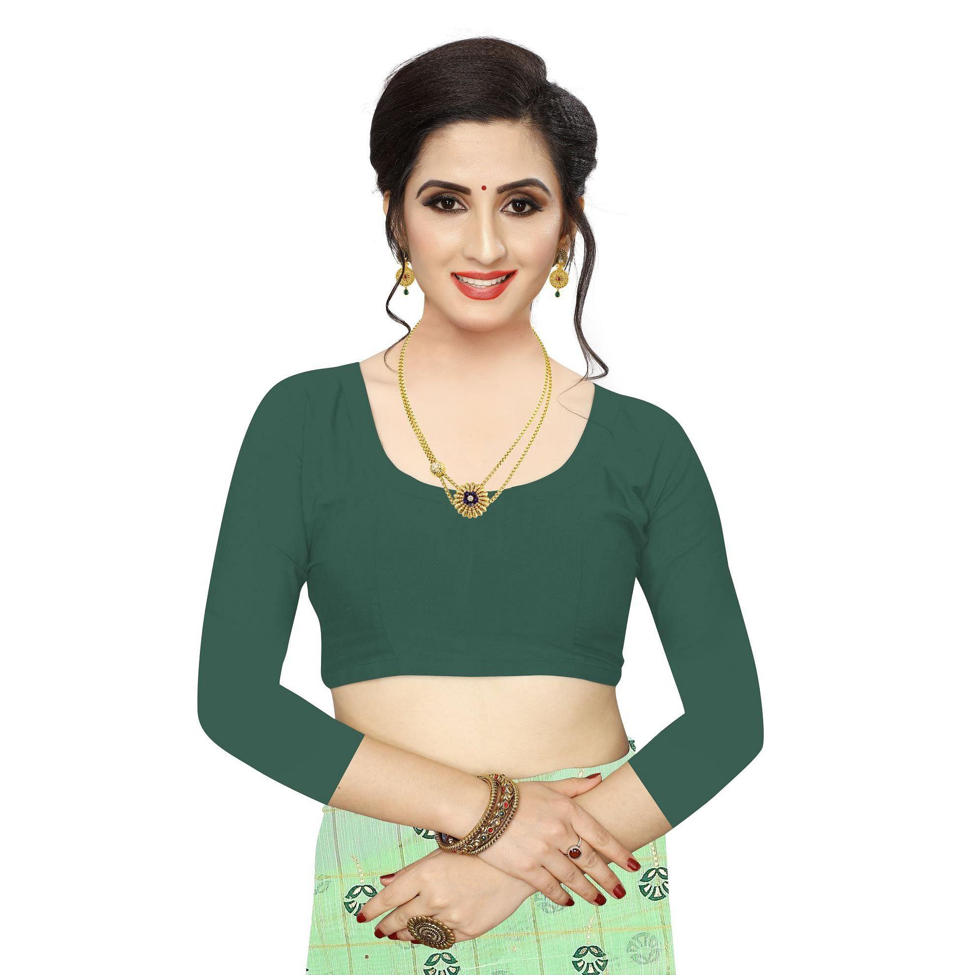 Trendy Parrot Green Colored Casual Wear Printed Cotton Blend Saree - Peachmode