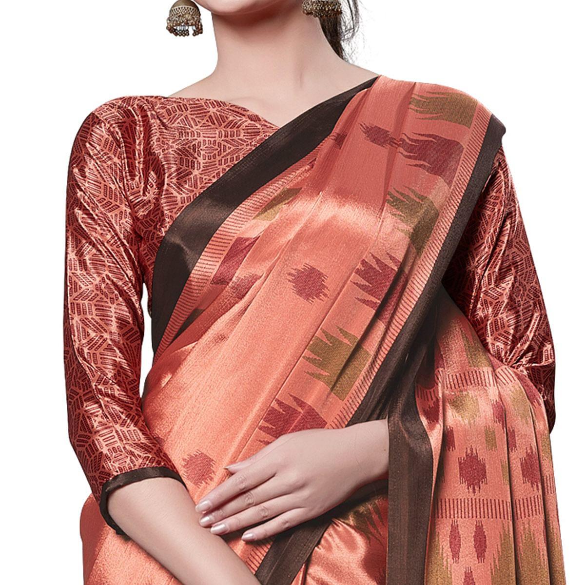 Trendy Peach Colored Casual Wear Printed Crepe Saree - Peachmode