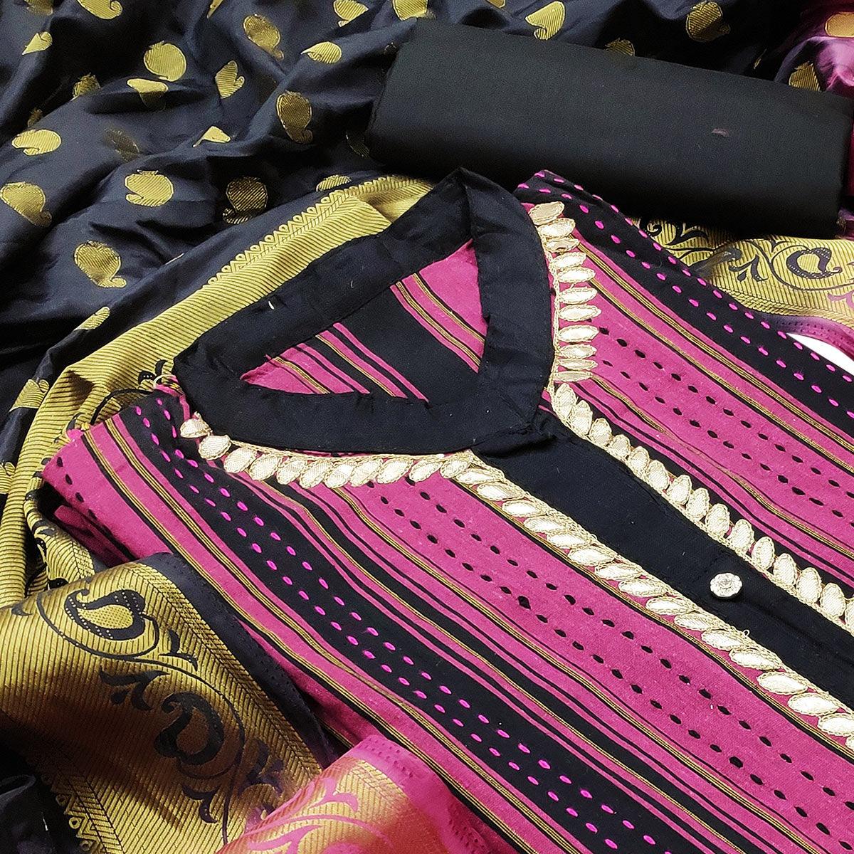 Trendy Pink Colored Festive Wear Embroidered Woven Cotton Dress Material - Peachmode