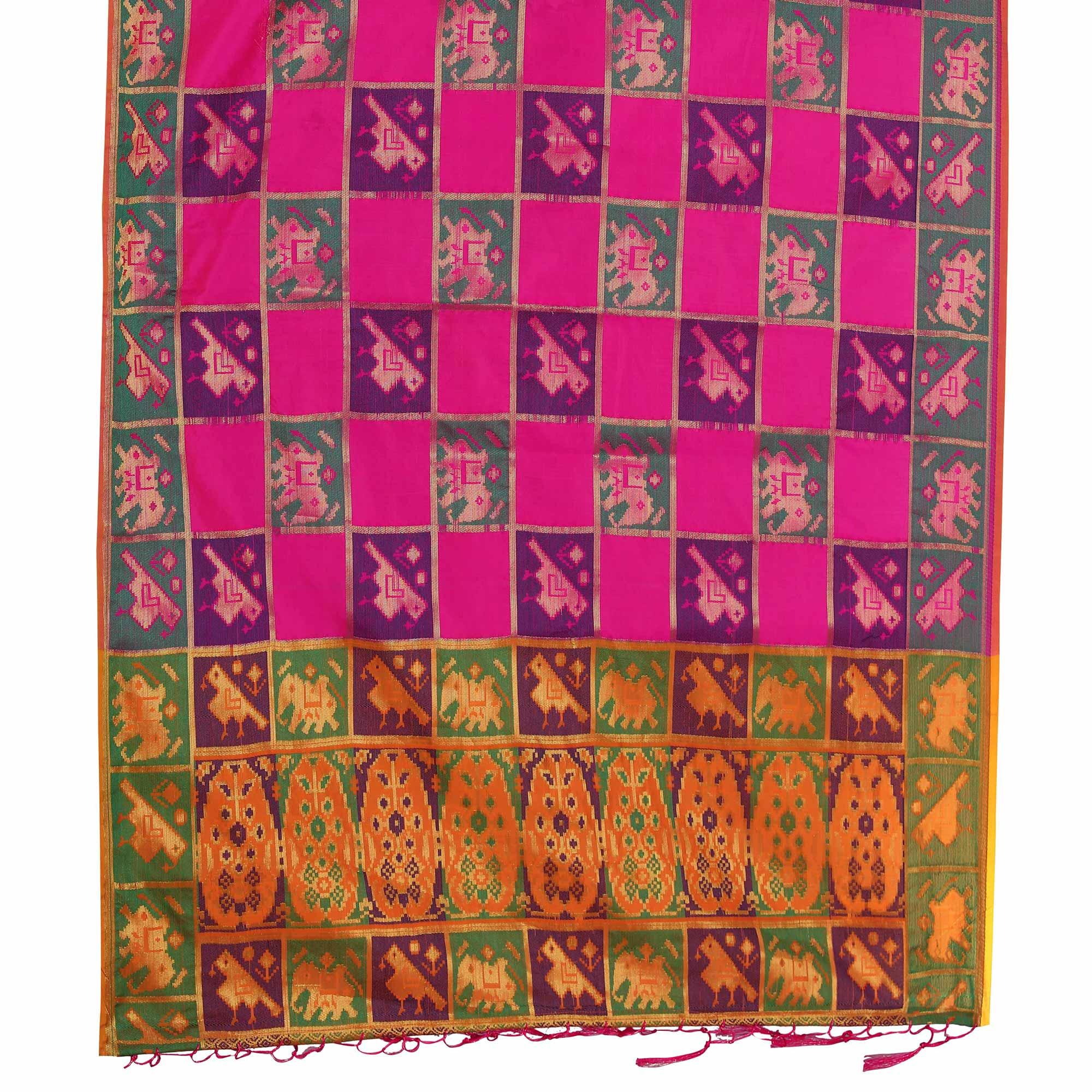 Trendy Pink Colored Festive Wear Woven Silk Saree - Peachmode