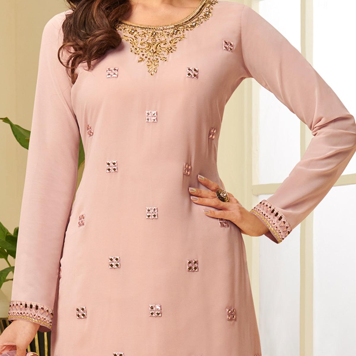 Trendy Pink Coloured Partywear Gota Work Georgette Palazzo Suit - Peachmode